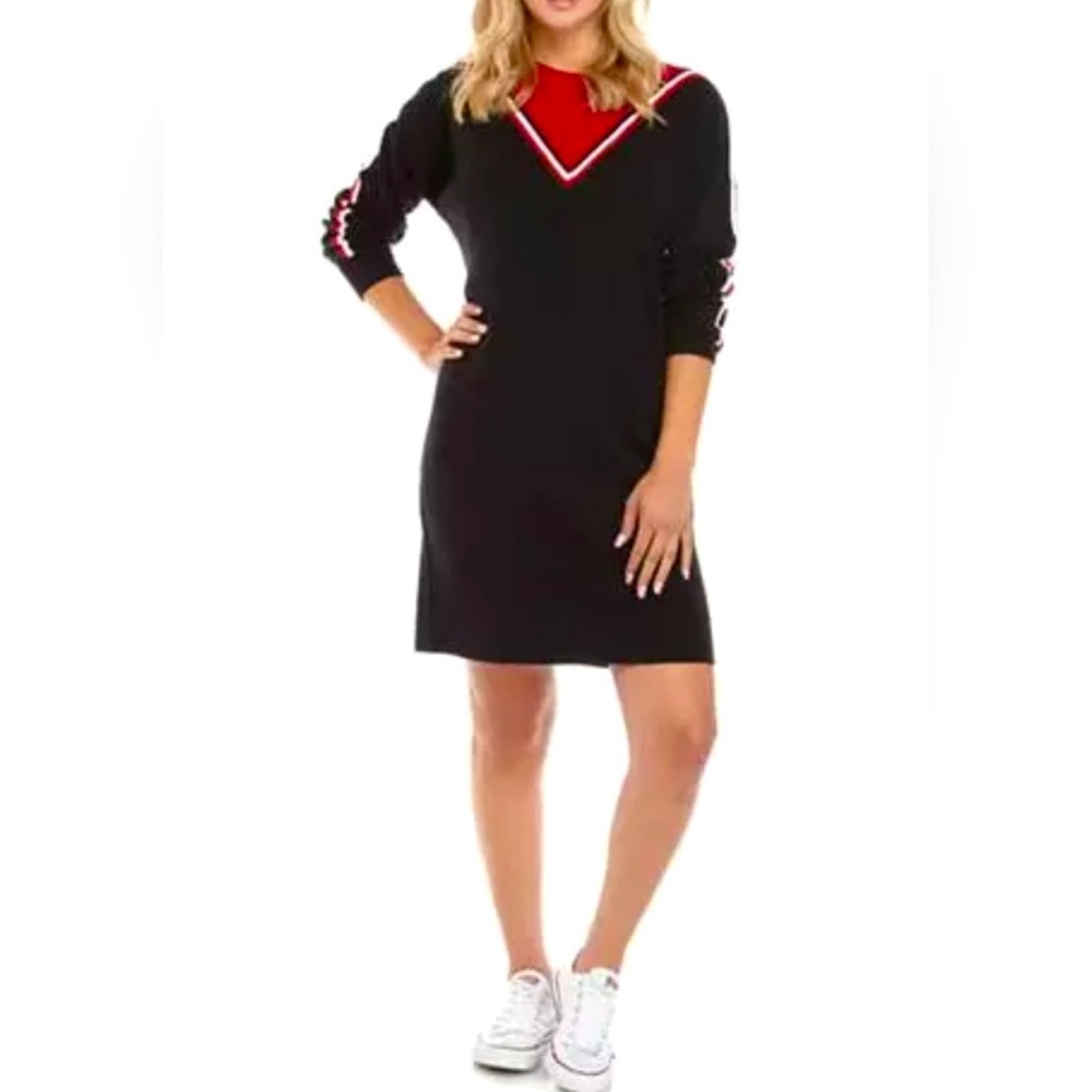 NEW Tommy Hilfiger M Chevron Sweater Dress Crew Neck Knit Long Sleeve Dress